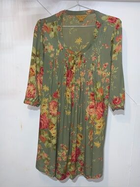 April Cornell Sage Green Floral High-Low Dress Size Large